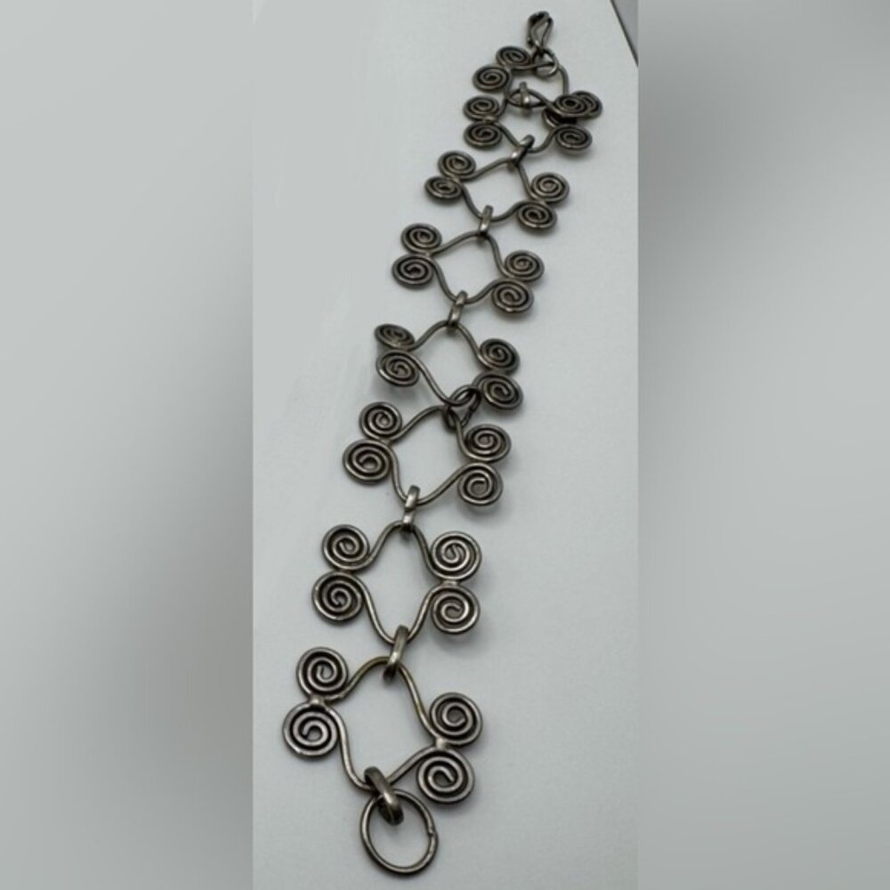 Silver Swirl Link Art Deco Bracelet